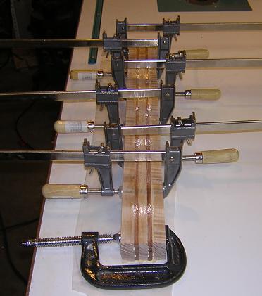 Gluing and clamping the first neck.