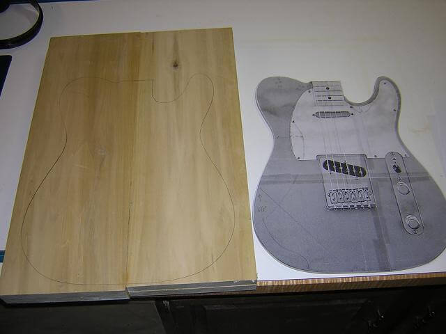 The template and body blank marked for cutting.