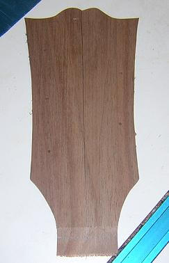Headstock plate cut from the blank.