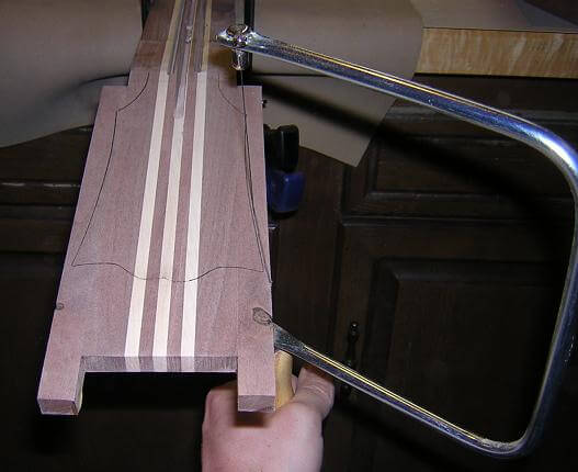 Cutting out the headstock shape.