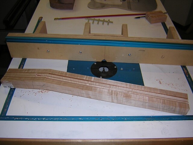 Routing the channel for the truss rod and carbon fiber strips.