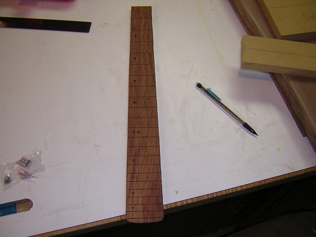 The fretboard ready for gluing.
