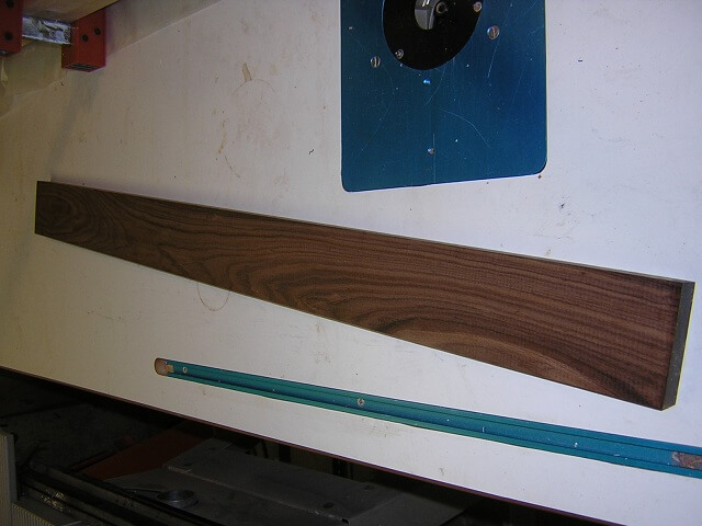 The rosewood blank from which the fretboard will be cut.