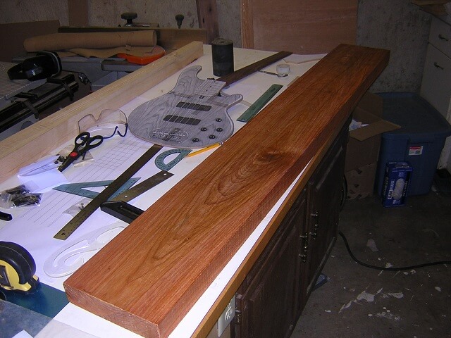 The piece of canarywood that will become the body wings.
