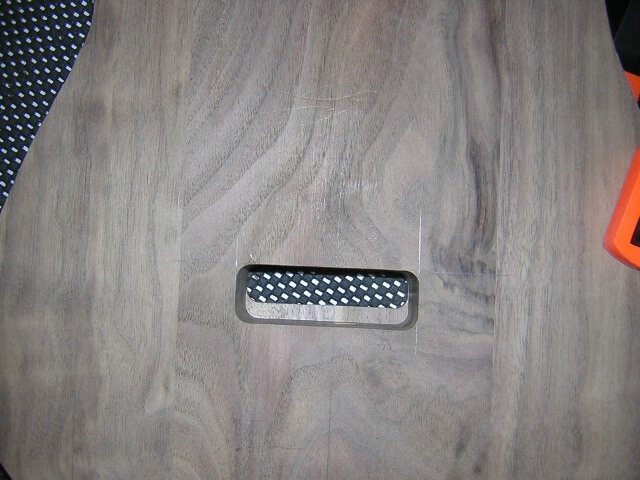 The tremolo cavity routed to full depth.