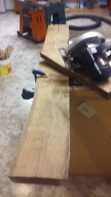 Cutting the big piece of walnut into smaller boards.