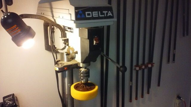 My buffing pad mounted in the drill press.
