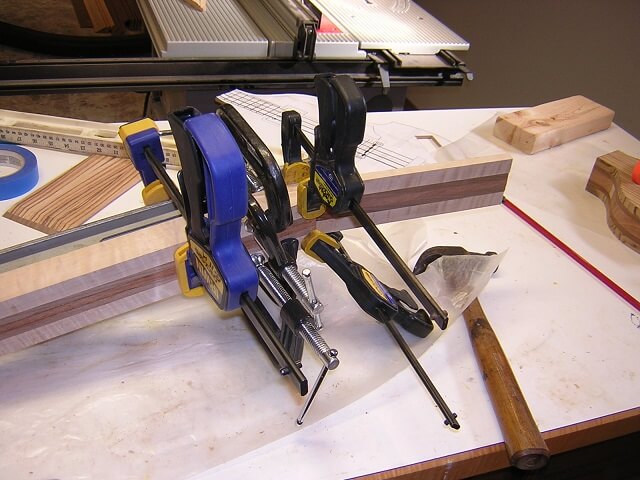 Gluing the scarf joint.
