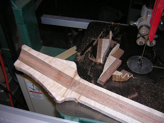 Rough cutting the headstock to shape.