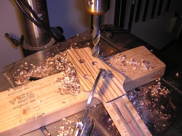 Drilling the holes for the tuning pegs.