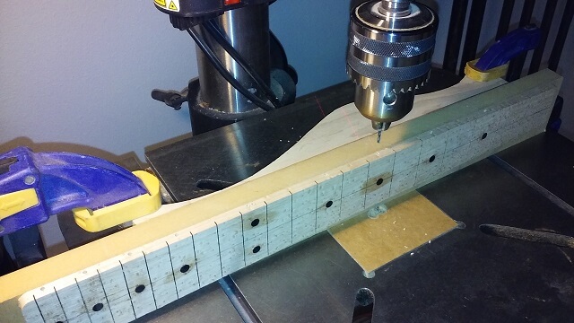 Drilling the holes for the side dots.