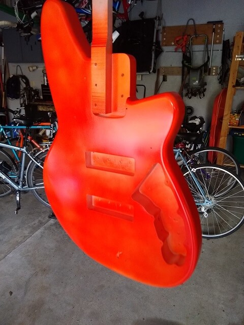 The first coat of colored lacquer sprayed.
