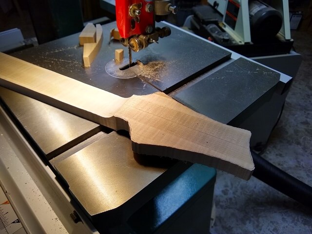 The headstock cut to rough shape.