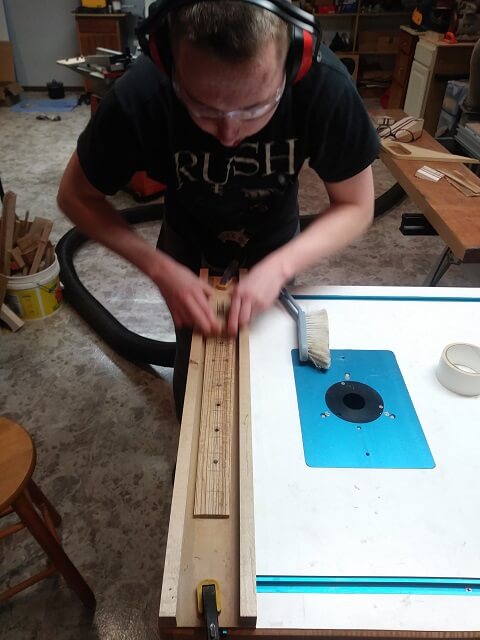 Radius sanding the front of the fretboard.