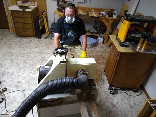 Sanding the band saw scratches off of the Wenge strips.