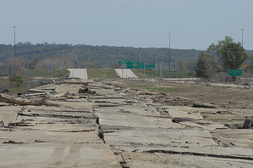Damage to I-29 due to the 2011 flooding.