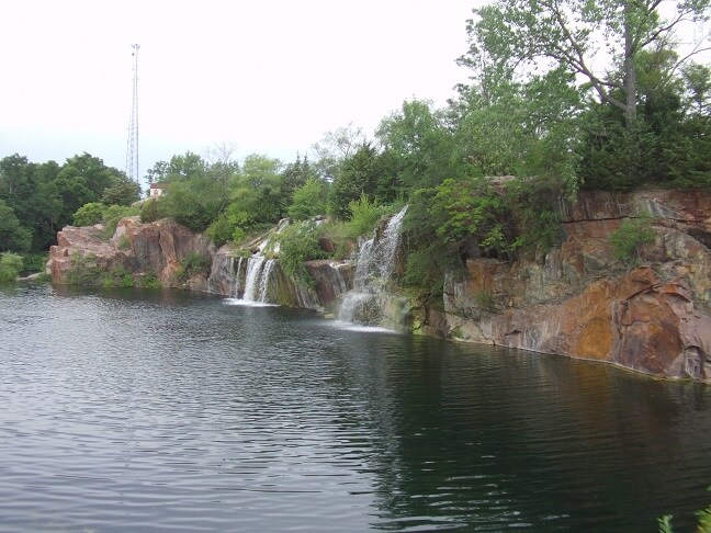 A waterfall next to the gas station in Montello, WI.