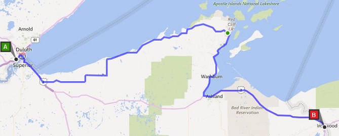 Our route from Duluth, MN to Ironwood, MI