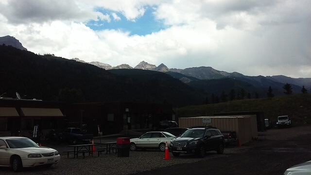 Gas stop just outside Telluride, with a big storm approaching.