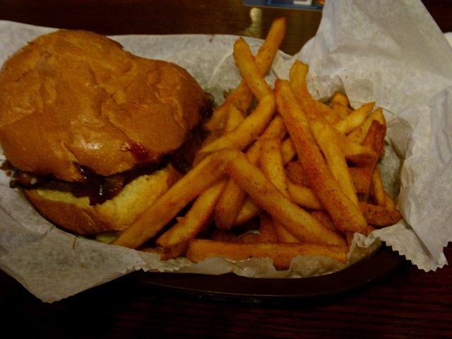 My hamburger at the Trainwreck Saloon