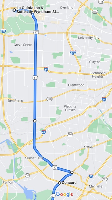 Map through St Louis to get to highway 21.