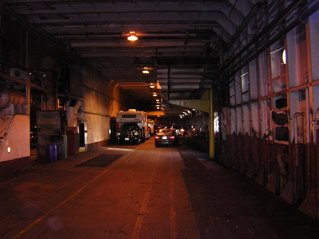 The cargo hold of the ship.