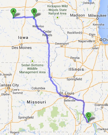 The second leg of the journey. Mason City, IA to Paducah, KY.