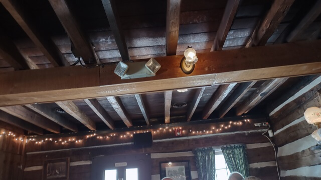 The inside of Stroud's restaurant, which used to be a log cabin.