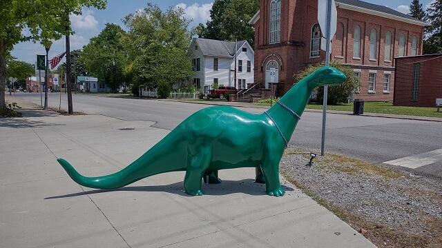 A dinosaur statue in Golconda, IL.