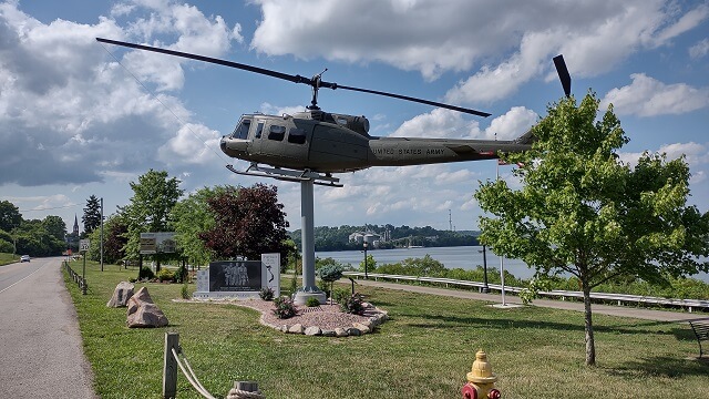 A helicopter on display in Aurora, IN.