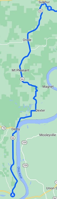 Map of the route I rode south of Sulpher, IN.