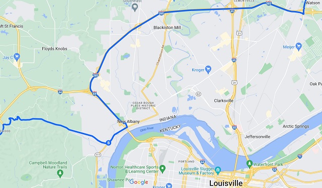 Map of the route I rode around the Louisville metro area.