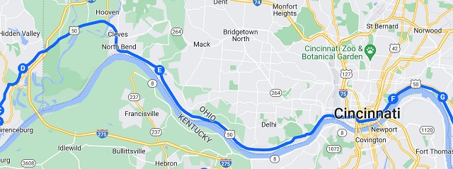 Map of the route I rode through the Cincinnati metro area.