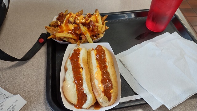 The chili dogs and chili cheese fries I ate for supper.