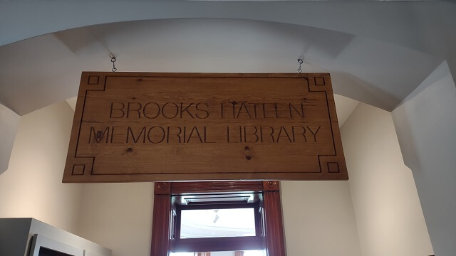 The sign for the Brooks Hatlen Memorial Library as seen in the Shawshank Redemption movie.