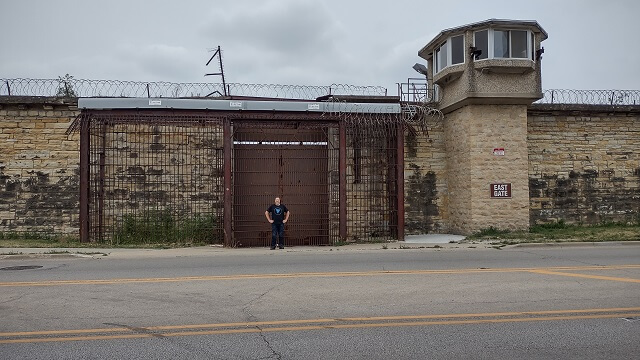 Me standing at the east gate of the Old Joliet Prison in Joliet, IL.