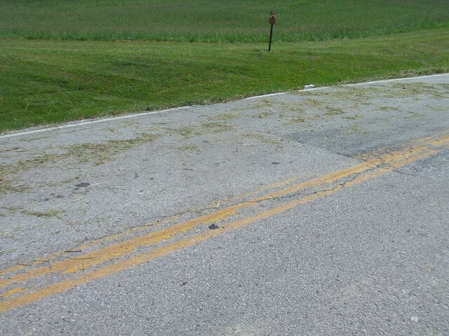 Grass clippings on the road from ditch mowing.