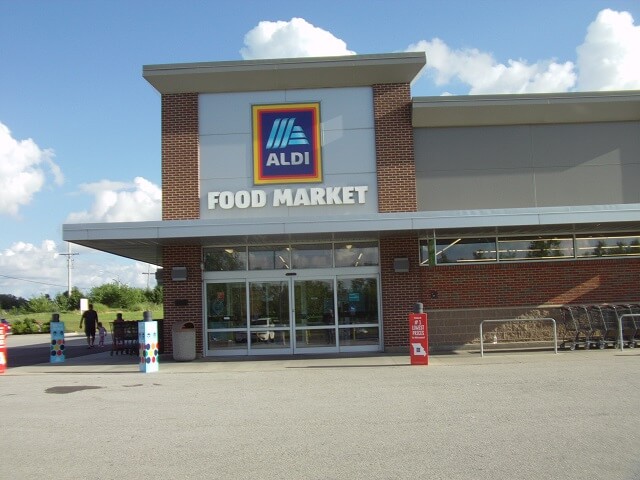 Stopping for snacks at Aldi on the north side of Kansas City, MO.