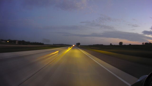 Heading west on I-90 before sunrise, north of Sioux Falls, SD.