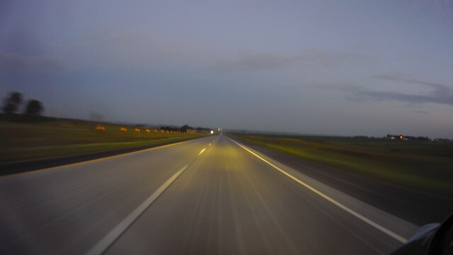 Heading west on I-90 before sunrise, somewhere near Montrose, SD.