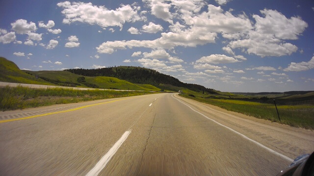 Heading west on I-90 in eastern Wyoming.