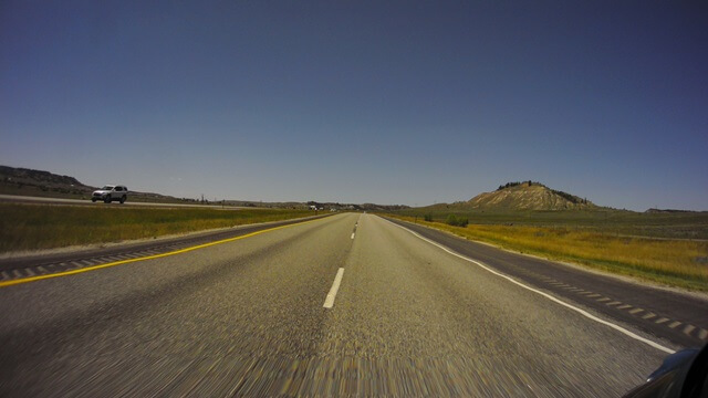 Riding west on I-90 between Moorcroft, WY and Gillette, WY.