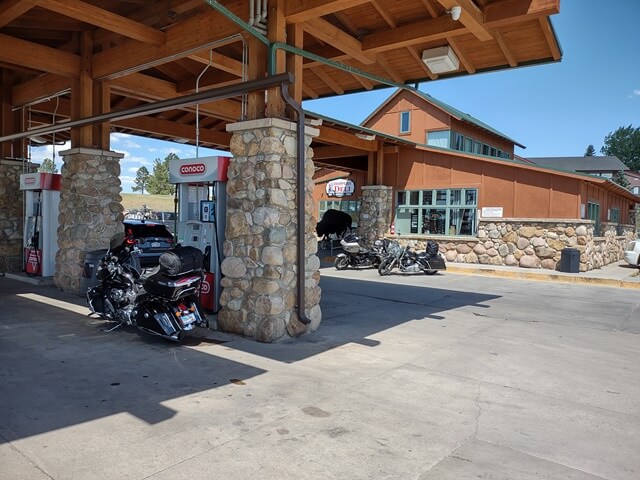 Filling the motorcycle with gas in Sheridan, WY.