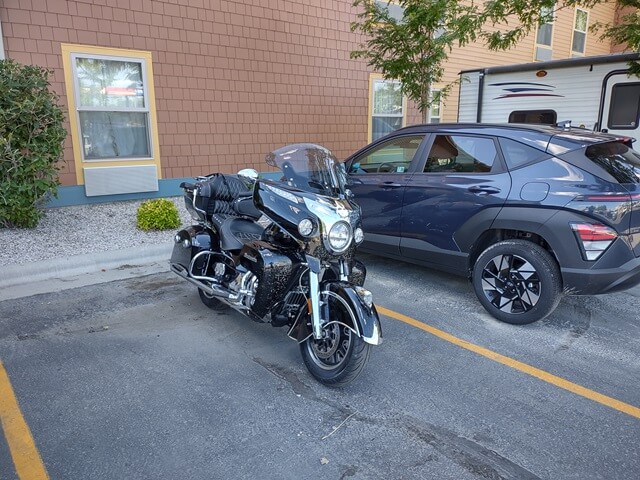 The motorcycle parked at my hotel in Billings, MT.