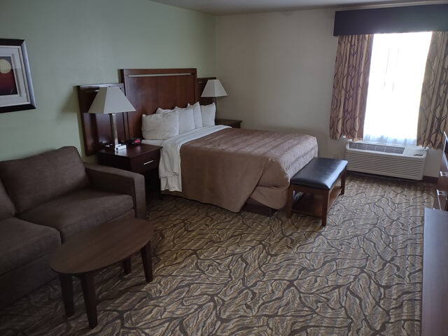 The bedroom area of my room at the Ledgestone Hotel in Billings, MT.