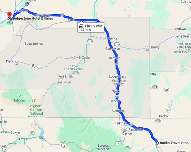 The sixth and final section of the day between Sheridan, WY and Billings, MT.