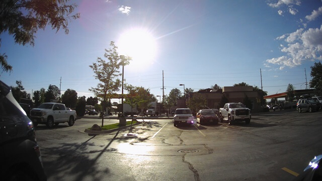 Leaving the parking lot of the Ledgestone Hotel.