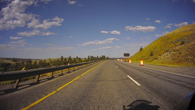 Riding west on I-90 between Billings, MT and Bozeman, MT.