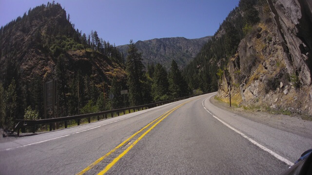 Riding west on highway 2 through the Cascades in western Washington state.