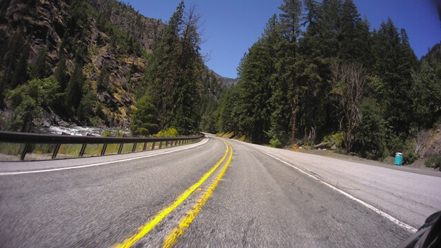 Riding west on highway 2 through the Cascades in western Washington state.